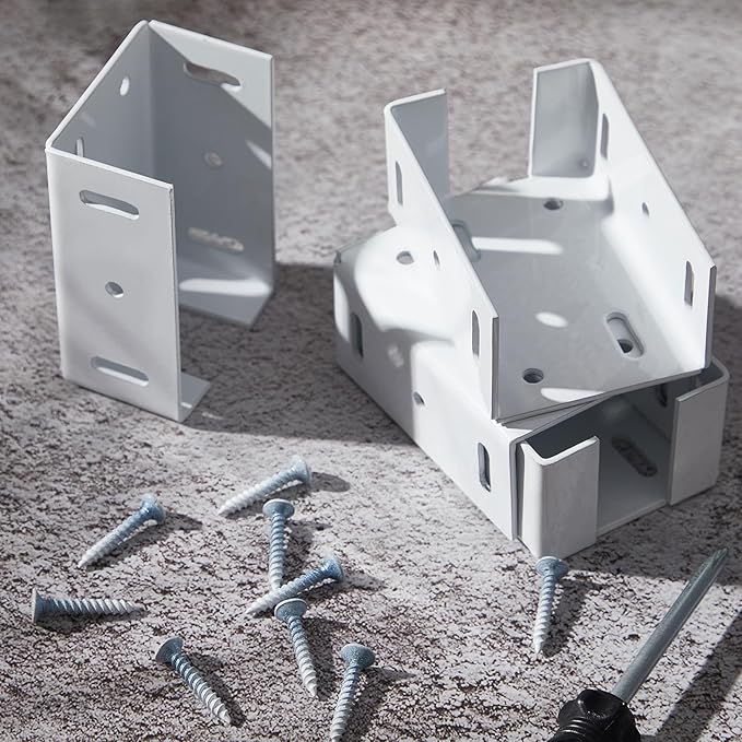 Hicarer 4 Pcs Heavy Duty Aluminum Fence Bracket with Screws for Vinyl Fencing Panel and Post Connection Deck Railing Bracket Kit Fits 2 3/4 Inch Rails