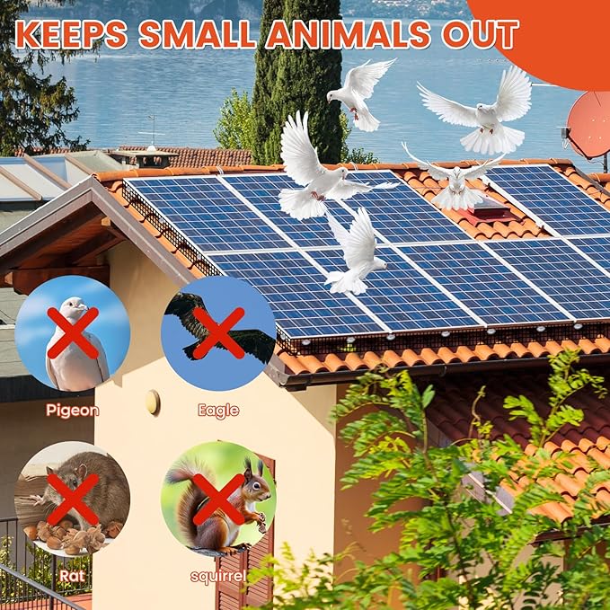 1/2" 6" X 100' Solar Panel Bird Guard Mesh, with 60 Fastener Clips Critter Guard for Solar Panels, PVC Coated Galvanized Bird Guard, for Squirrel,Bird,Critters Proofing