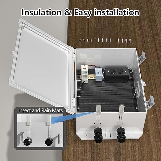 ABS Electrical Enclosure Box with Power Outlet & Thermostat, Ventilated Design for Heat Dissipation, Indoor & Outdoor Use (18.3" H* 12.7" L* 6.5" W)