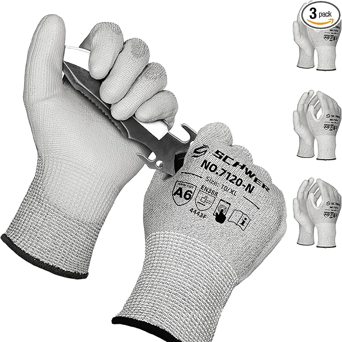 Schwer 3 Pairs Cut Resistant Gloves ANSI A6/A7 (Send Randomly) Cut Proof Work Gloves, Touchscreen, for Men and Women Used for Woodworking, Glass Cutting, Construction, Car Repair, XL