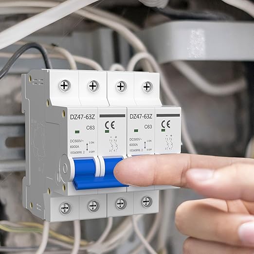 DC Circuit Breaker 63A 2P 500V, Miniature Disconnect Switch for Solar PV System, MCB Thermal Magnetic Trip with DIN Rail Mount C63