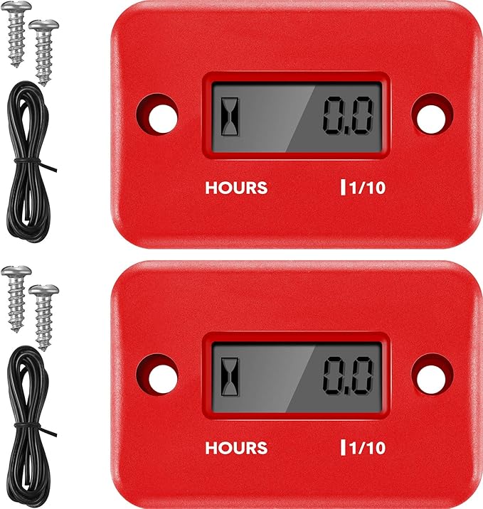 2 Pieces Inductive Hour Meter for Gas Engine Lawn Mower Dirt Bike Motorcycle Motocross Snowmobile Karting Marine ATV Boat Outboard Motor Generator Waterproof Hour Meters (Red)
