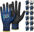 KAYGO Safety Work Gloves MicroFoam Nitrile Coated-12 Pairs, KG18NB,Seamless Knit Nylon Glove with Black Micro-Foam Nitrile Grip,Ideal for General Purpose,Automotive, DIY (Dark Blue, L)