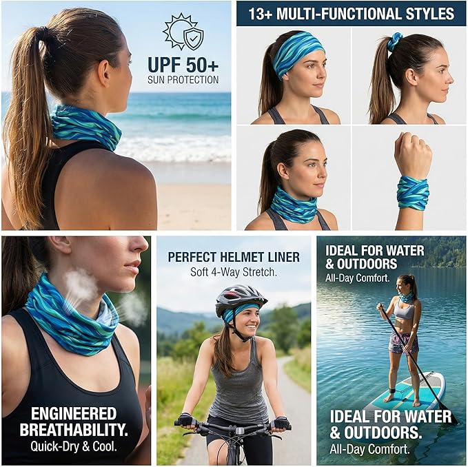 UPF 50 Sun Protection Neck Gaiter - 13-in-1 Multifunctional Face Cover for Hiking, Fishing, Cycling