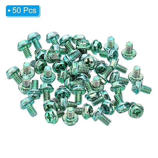 PATIKIL 5/32 x 1/4 Inch Thread Ground Screws, 50 Pack Green Electrical Grounding Screw Hex Phillips Head Flanged for Home Electrical Lamp