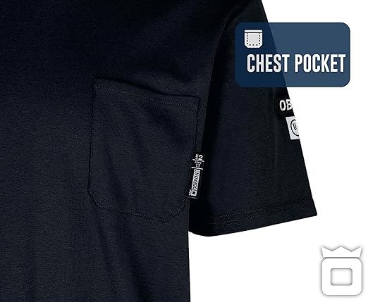 Oberon FR Arc Rated Safety Shirt For Men - Flame Resistant Cotton T-shirt - 11 Cal - Chest Pocket - Navy Blue, Gray