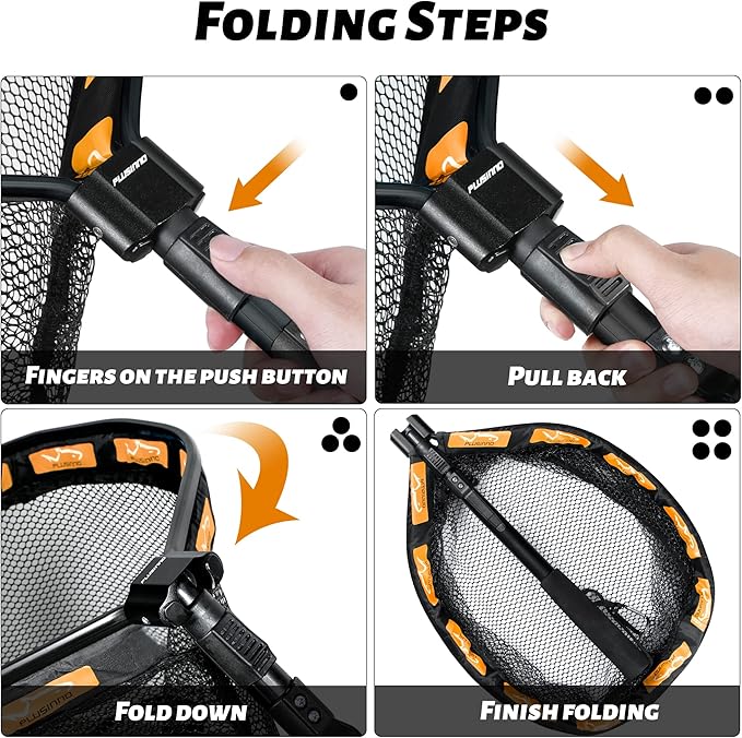 PLUSINNO Fishing Net Fish Floating Landing Net, Kayak Nets with Fixed Foldable Telescopic Pole Handle, Bass Trout Fishing Nets with Nylon Mesh for Pond Lake River, Fishing Gear Gifts for Men Anglers
