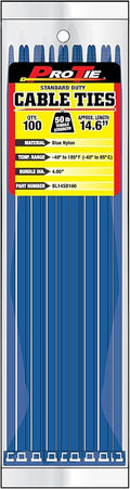 Pro Tie Standard Duty, Self-Locking UV Nylon Cable Wire Ties for Indoor and Outdoor Use |14.6-Inch, 50 lbs. Tensile Strength, Blue Nylon, 100-Pack (PN: BL14SD100)