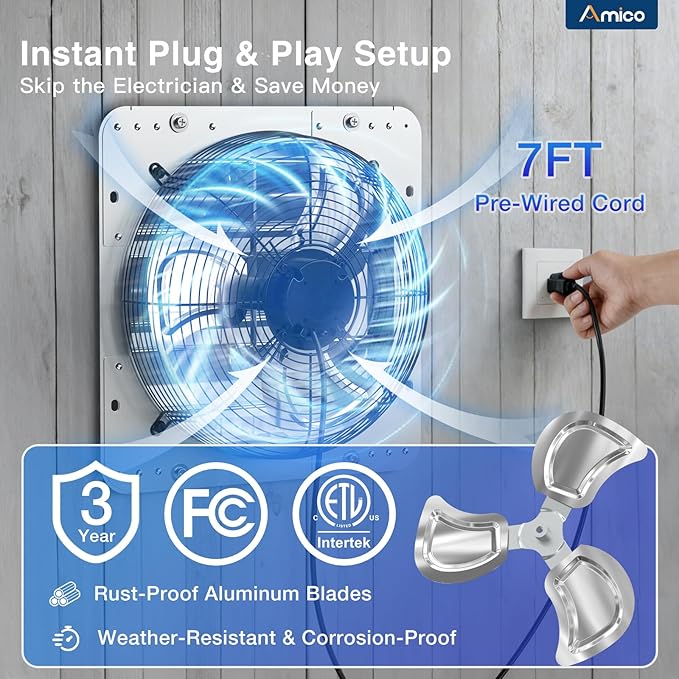 Amico 18 Inch Shutter Exhaust Fan with Remote,Energy Efficient &Quiet 56W EC Motor 2300 CFM Wall Mount Ventilation Fan for Garage,Greenhouse,Attic&Chicken Coop,9-Speed Adjustable,Plug In,Timer,FCC&ETL