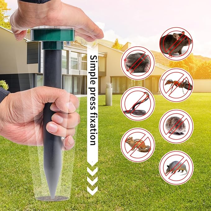 new upgrade 8PK Mole Repellent for lawns Gopher Repellent Ultrasonic Solar Powered Snake Repellent Deterrent Mole Repeller Vole Repellent Outdoor Lawns Garden Yard All Pests Sonic Spikes Stakes Chaser