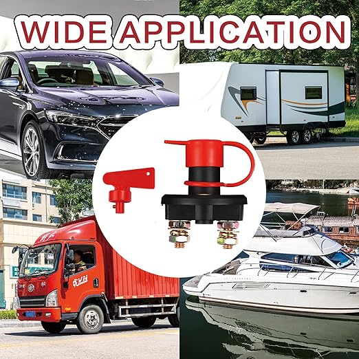 Battery Disconnect Switch, DC 12V 24V Battery Master Isolator Cut Off Power Kill Switch for Marine Car Boat RV ATV Auto Truck Vehicle, with 2 Waterproof Key, 4 Copper Ring Terminals