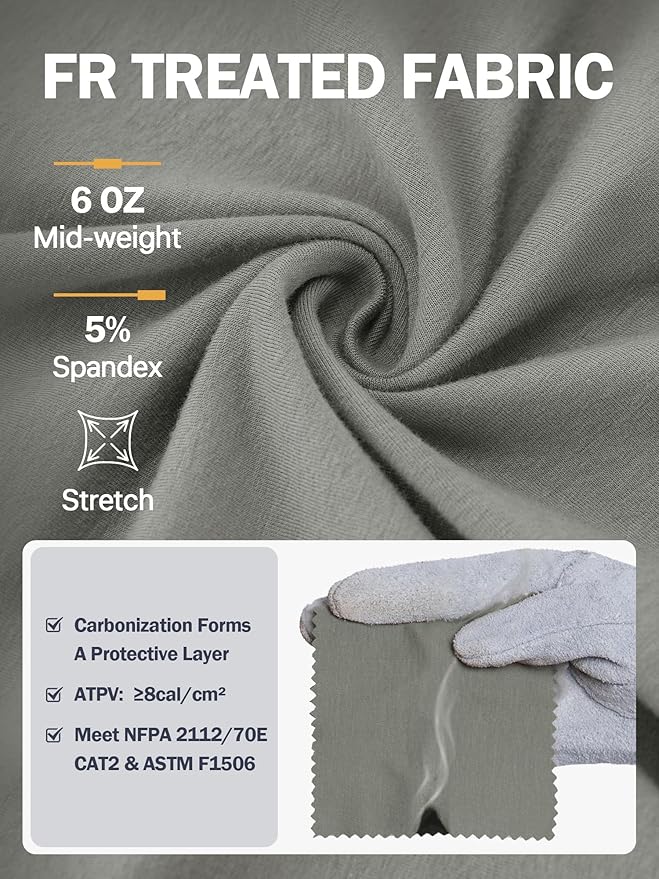 WORKWEYA FR Shirts for Men 6OZ Light Weight Welding Shirts Thumb Hole Stretch Breathable NFPA2112 CAT2 for Summer