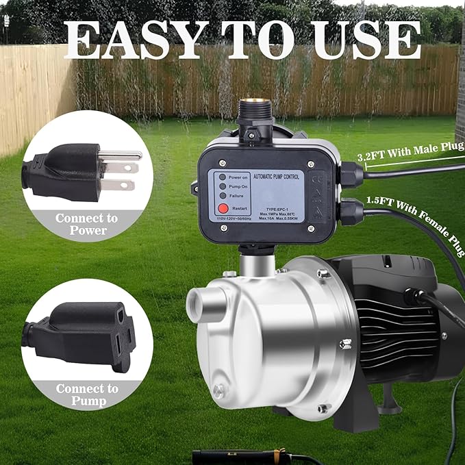 IP65 Automatic Water Pump Controller，Water Pump Pressure Switch Water Flow Sensor Switch Electronic Pump Pressure Regulator for Self-priming Pump，110V-120V~50/60Hz