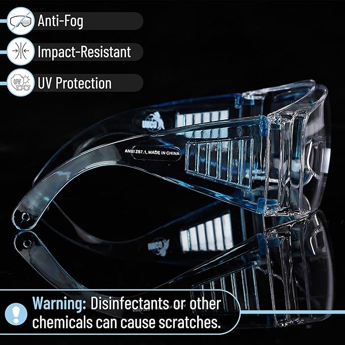 UNCO- Safety Goggles Over Glasses, Protective Goggles, Anti Fog, Work, Safety Glasses Over
