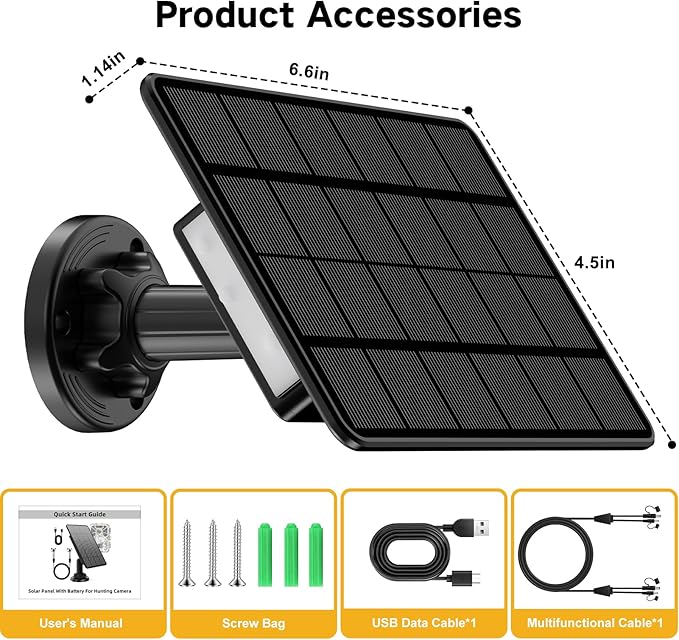 Solar Panel for Trail Camera, 5000mAh Rechargeable Battery Trail Camera Solar Panel for Continuous Charging of Trail Cameras (12V 1A & 6V 1.5A Output), IP66 Waterproof Best for Outdoor Use