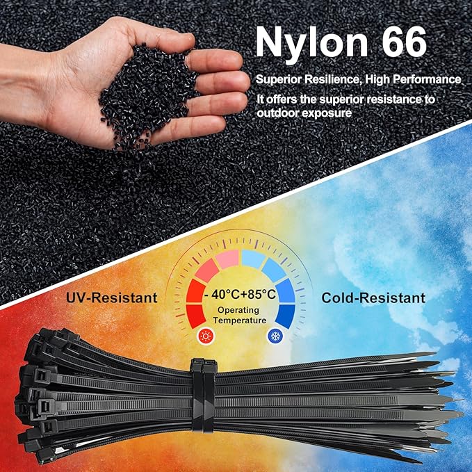 500 Pack Zip Ties 8 Inch Black, 40Lbs Tensile Strength, Premium Nylon Cable Ties, Plastic Zip Ties, For Garage Cable Management, Home, Garden Trellis Ties, Indoor And Outdoor Use