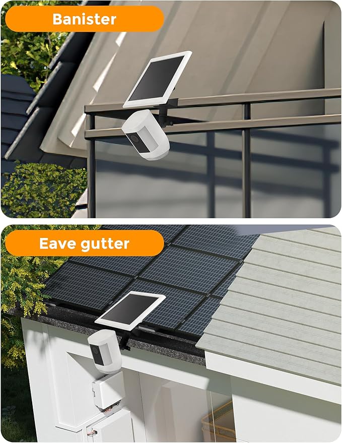 2-in-1 Gutter Mount for Battery Video Cameras & Solar Panels – Adjustable 360° Rotation, 90° Tilt, No-Drill Outdoor Mount for Stick Up Cam, Spotlight Cam, Solar Panel, 1 Pack