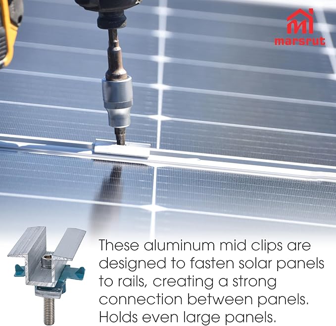 20Pcs Solar Panel Clamps for Unistrut System Mount, Clips Bracket Mounting Hardware, Wide PV Photovoltaic Support Mid Mount, Adjustable Secure Aluminum Kit with Bolt Nut Fit Standard Roof Solar Panel