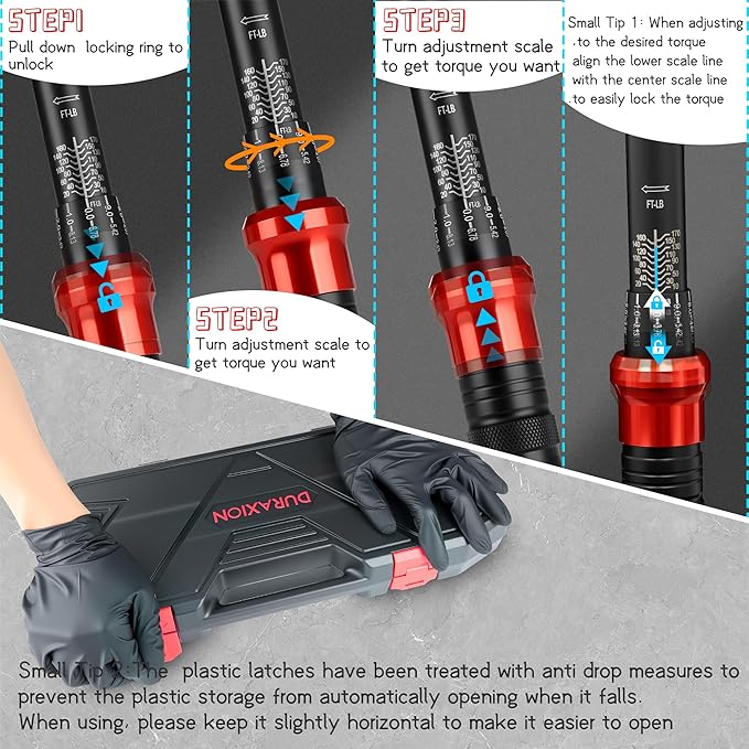 23PCS 1/2-Inch Drive Torque Wrench Set, 10-170FT.LB/13.6-230.5Nm, 1/2 Drive Click Torque Wrench Set, 72-Tooth Dual-Range, ±3% Precision Adjustable Torque Wrenches for Cart, Motorcycle, Lug Nut