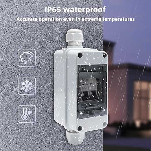 Miniature Circuit Breaker Box Cover,40A 400V Solar Panel Switch Outdoor DC Solar Disconnect Switch with DIN Rail Wiring Terminal and Waterproof Connector