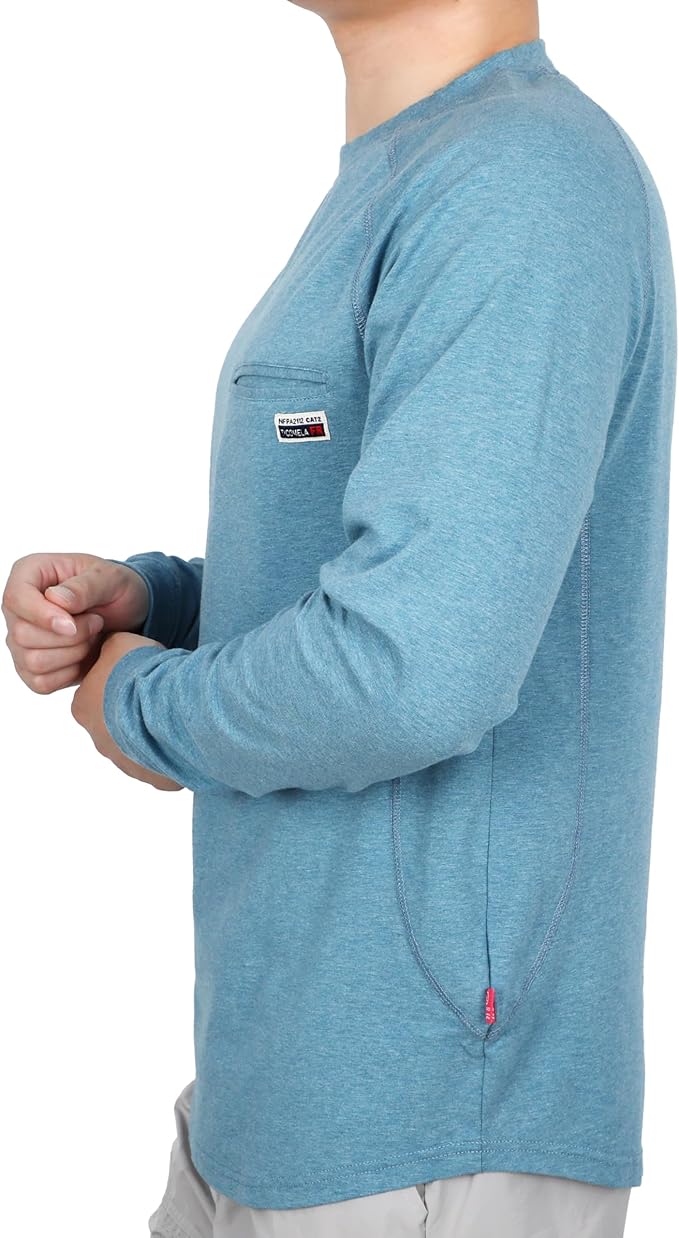 TICOMELA FR T-Shirt, Flame Resistant, Stretch Fit, Hidden Pocket, 6oz Crew Neck Work Shirt for Men 100% Cotton