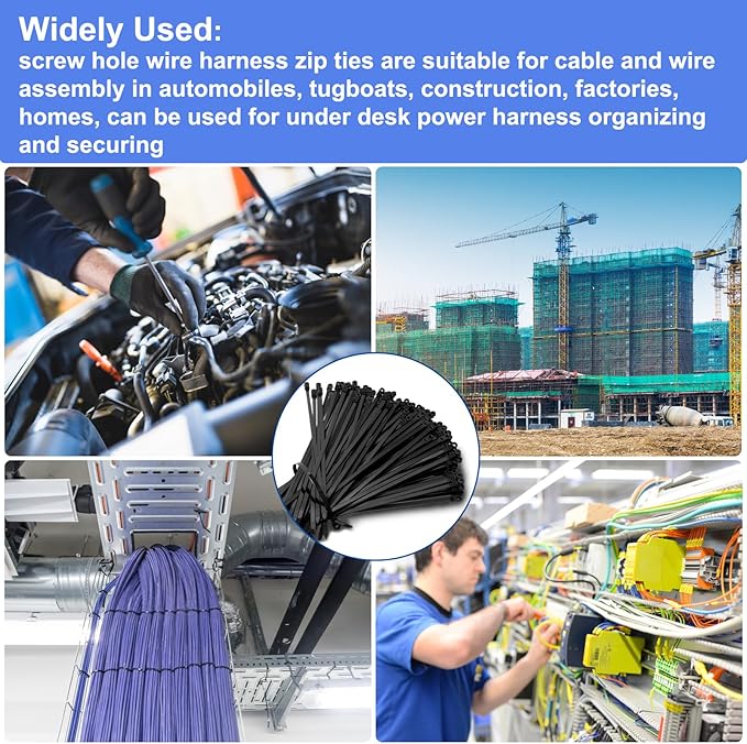 120 PCS 15 Inch Plastic Zip Ties with Screw Holes, Heavy Duty Mountable Cable Ties, UV Resistant Electrical Zip Ties for Indoor & Outdoor (Black)