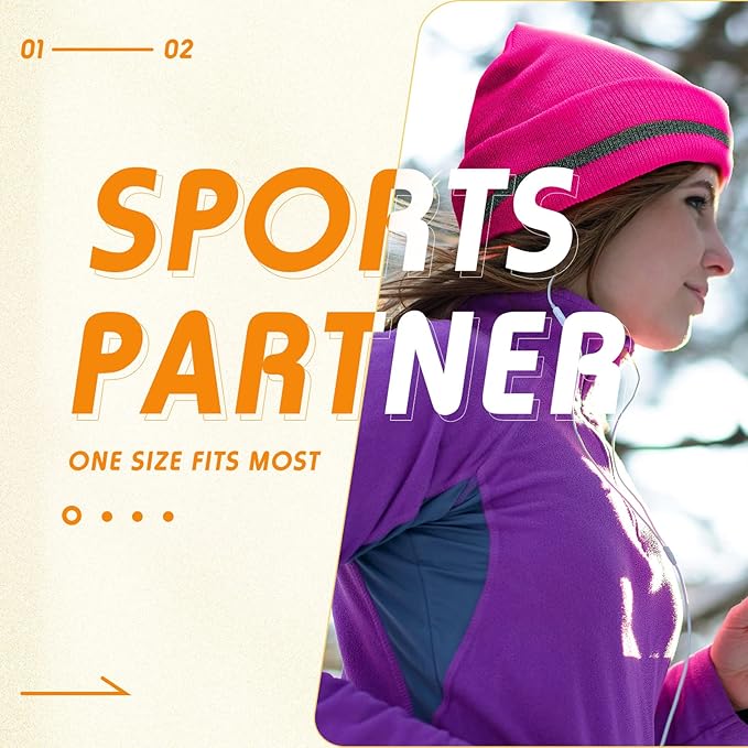 Reflective Knit Hat Safety Beanies Adult High Visibility Beanie Neon Winter Knit Caps with Reflective Stripe