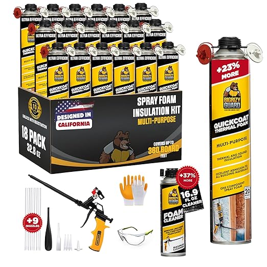 Upgraded v2.0 Spray Foam Insulation Kit - Closed Cell Spray Foam, 32.8oz Can, DIY Wide Polyurethane Expanding Sealant for Garage Door, Attic Covers 360 Board ft (18 Pack, Gun & Cleaner)