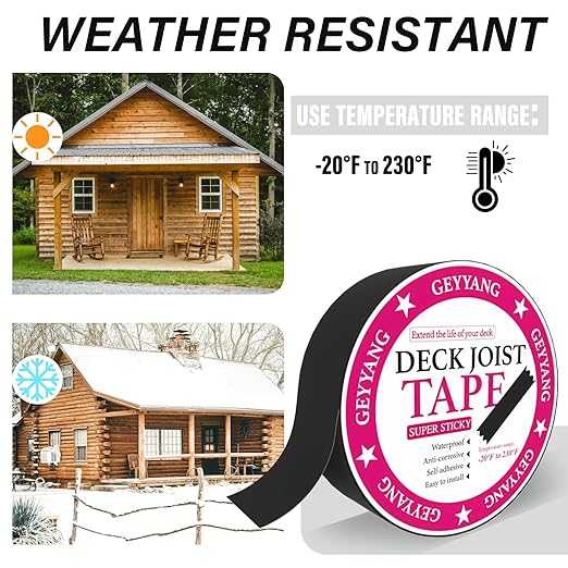 GEYYANG Deck Joist Tape 2 inch x 50 Feet,8 Rolls Butyl Joist Tape for Decking,Waterproof Seal Antiseptic Butyl Deck Tape, Self-Adhesive Deck Flashing Tape for Wood Decks Beams Roof, Black