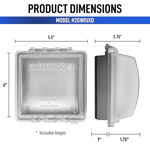 Sealproof 2-Gang Weatherproof Exterior in Use Outlet Cover and Box Kit - Double Gang Metallic Electrical Outlet Box with Three 1/2-Inch Holes and UL Extra Duty, Lockable, in Use Outdoor Outlet Cover