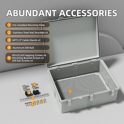 Joinfworld Weatherproof Electrical Box Outdoor Cable Box Enclosure 19.7x15.7x7.9 IP65 PVC Grey Cover Outside Waterproof Enclosure for Electrical Connection
