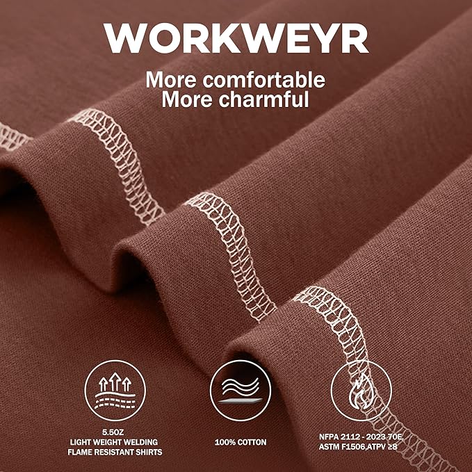 WORKWEYA FR Shirts for Men 5.5OZ Light Weight Welding Flame Resistant Shirts NFPA2112 CAT2