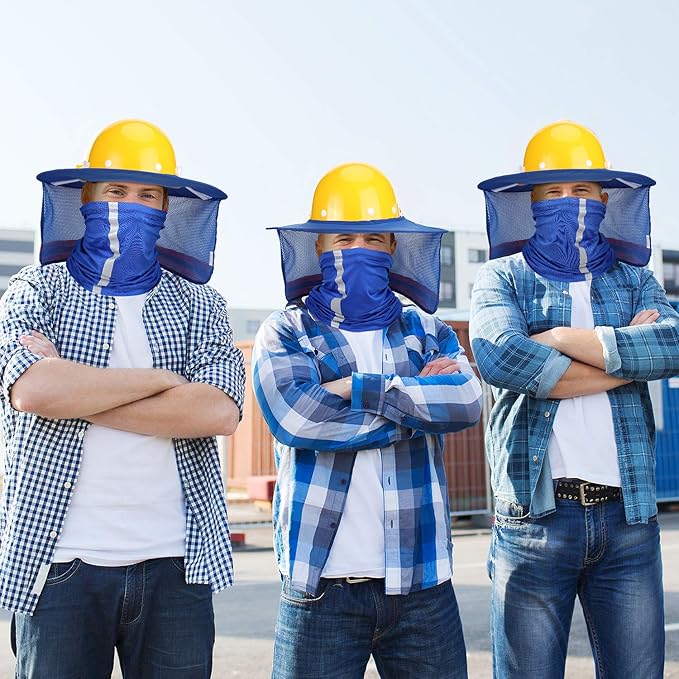 SATINIOR 2 Pcs Sun Hard Hat Neck Protection High Visibility Full Brim Mesh Sun Protection and Neck Gaiter Bandana Face Scarf for Construction Helmet Hard Hat Accessories, Reflective(Blue)