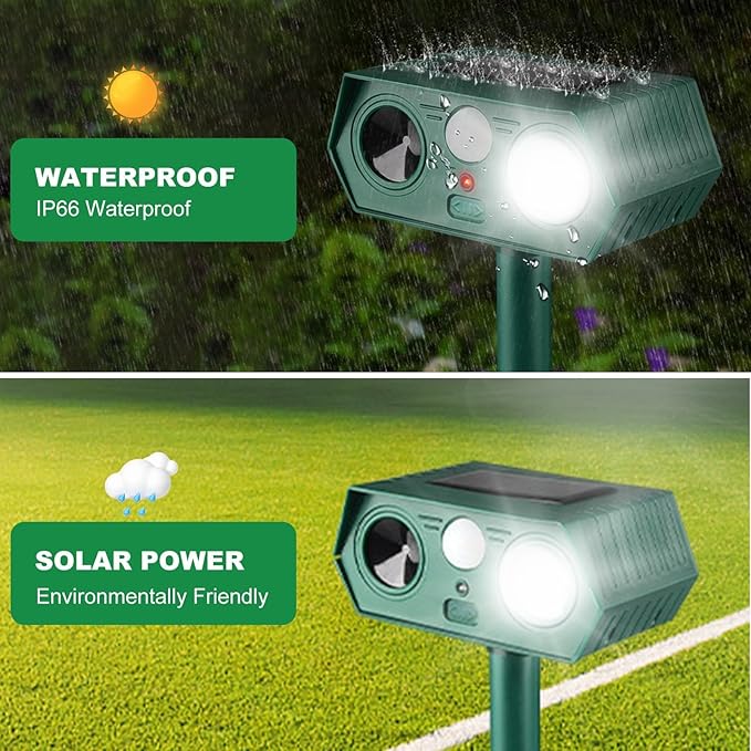 2025 Solar Animal Repellent,Upgraded Ultrasonic Cat Repellent Outdoor,Waterproof Deer Deterrent for Bird Dog Skunk,Squirrels Deterrent with Motion Detection Flash Lights for Farm Patio (2 Pack)