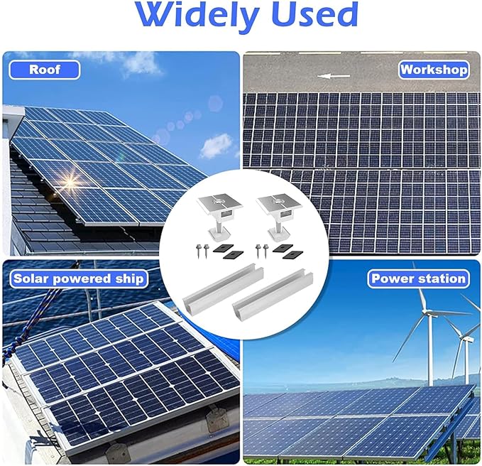Solar Panel Roof Bracket Aluminium Solar Panel Mounting Rails Roof Rail Clamps PV Solar Mounting Rail Connector Installation Kit for Tin Roof, Flat Roof, Sheet Roof (6 x 200mm Rail + 6 x 30mm Clamp)