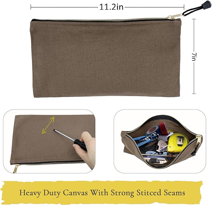 Heavy Duty Canvas Tool Bag Organizer – 7 Pack Zipper Utility Pouches in Assorted Colors (12.5″ x 7″) – Multipurpose Storage for Tools, Craft Supplies, Electronics, Travel, Home & Workshop