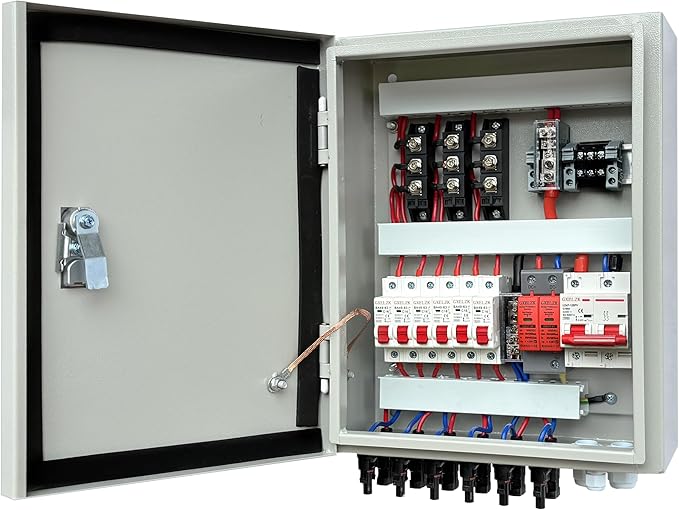 Solar Combiner Box 6 Strings 100A DC Main Circuit Breaker with Power Surge and 16A Circuit Breaker This PV Combiner Box is Suitable for On/Off-Grid Solar Power