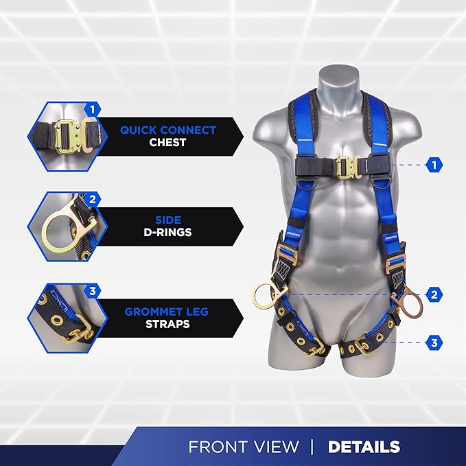 Palmer Safety Fall Protection Safety Harness Kit I Construction Harness + Various Lanyard + D-Ring Extender