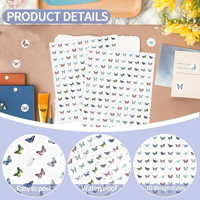 2400 Pcs Small Stickers for Kids,Mini Butterflies Stickers 10 Cute Designs Adhesive Sticker for Classroom Teacher Reward Spring Home Room Butterfly Theme Party Favor,0.5in（Butterfly）