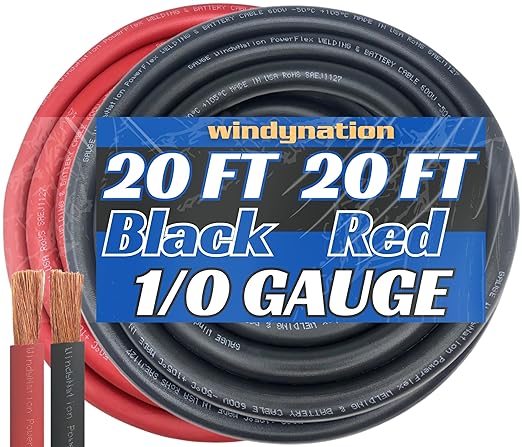 1/0 Gauge 1/0 AWG 20 Feet Black + 20 Feet Red Welding Battery Pure Copper Flexible Cable Wire - Car, Inverter, RV, Solar