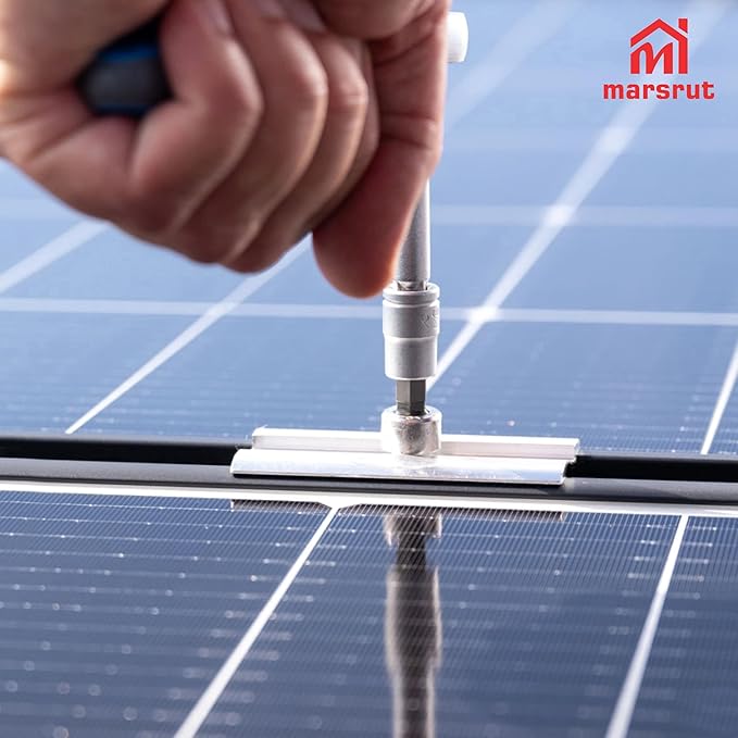 20Pcs Solar Panel Clamps for Unistrut System Mount, Clips Bracket Mounting Hardware, Wide PV Photovoltaic Support Mid Mount, Adjustable Secure Aluminum Kit with Bolt Nut Fit Standard Roof Solar Panel