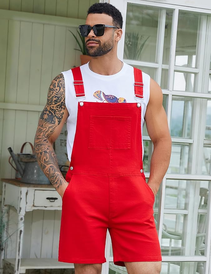 Bindefon Denim Overalls for Men Jean Shorts Jumpsuit Work Bibs Coveralls with Zipper