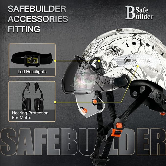 Construction Safety Helmet with Build-in Visor ABS Hard Hat with Visor Adjustable Ventilation Hardhats Work Head Protection ANSI/ISEA Z89.1
