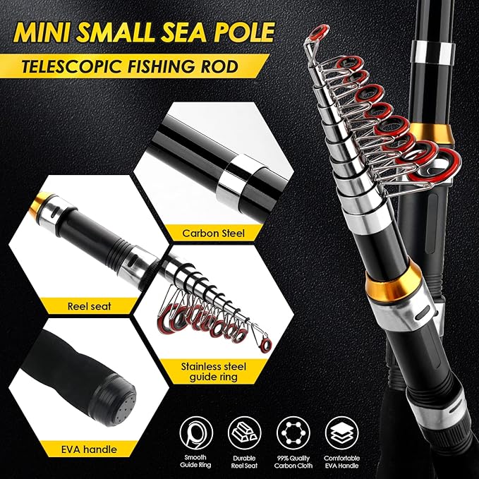 Telescopic Fishing Rod Reel Combo 2PCS 6.89FT Collapsible Fishing Pole Spinning Reel Lures Accessories with Fishing Bag Portable Fishing Rod Kit for Saltwater Freshwater Travel Fishermen Gift