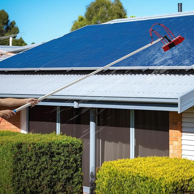 29.53 FT Solar Panel Cleaning Kit, Window Cleaning System, 35CM Hose & Rotating BrushHead, Washing Equipment Window Cleaner Tool Water Fed Pole Kit for Roof Caravan Solar Panel