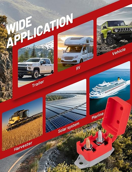 RED WOLF 30Amp Automatic Reset Circuit Breaker with Cover, DC 12V-24V Nylon Insulated & Anti-Rust Stud Type for Automotive Truck Camper RVs Solar Battery Chargers 1pcs