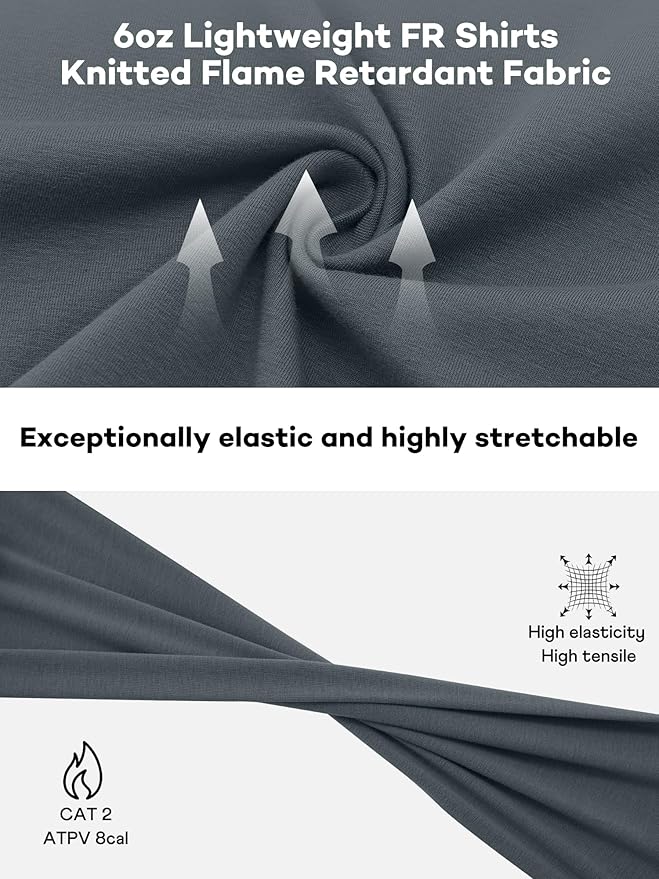 FR Shirts for Men 6oz Lightweight Stretch Work Shirt with Decorative Shoulder Stitch Design Flame Resistant Long Sleeve CAT2
