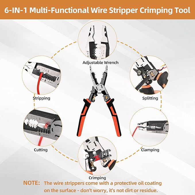 Wire Stripper Wire Crimping Tool - 10-in-1 Versatile Wire Cutter Crimper Cable Stripper AWG 22-10 Heavy Duty Wire Stripper Cutter Pliers Tool for Splitting,Stripping,Cutting,Crimping,Clamping