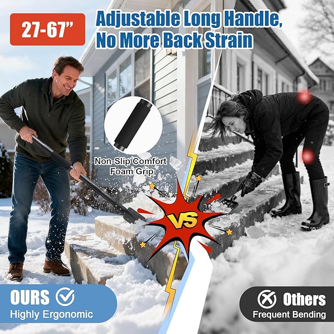 Heavy Duty Flat Shovels Ice Scraper - 67" Long Handle Winter Ice Remover Chopper for Outdoor Floor Freezer,Concrete Tile Cleaning, Metal Snow Removal Scrapers for Driveway & Sidewalk