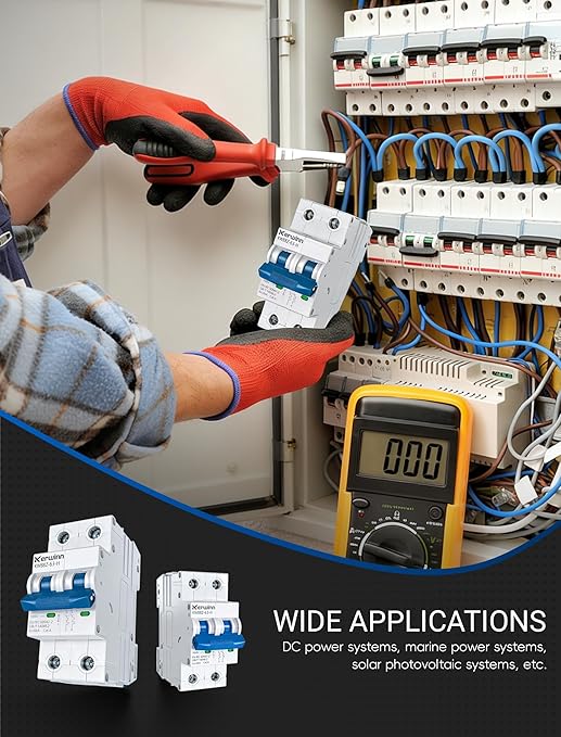 Miniature Circuit Breaker 1000V DC Circuit Breaker 2 Pole 16Amp Smart Circuit Breaker,DC Disconnect Switch DIN Rail Mount for Marine Power Systems, Solar photovoltaic Systems (C16A)